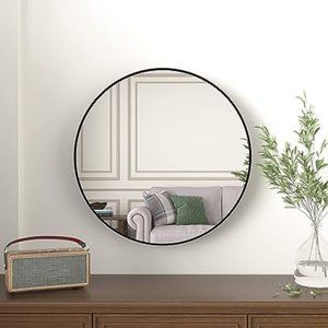 16" Round Wall Mirror - Black